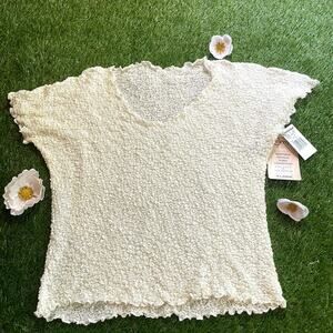 Delicate Stretchy Sheer Lettuce Trim Cream Y2K Top